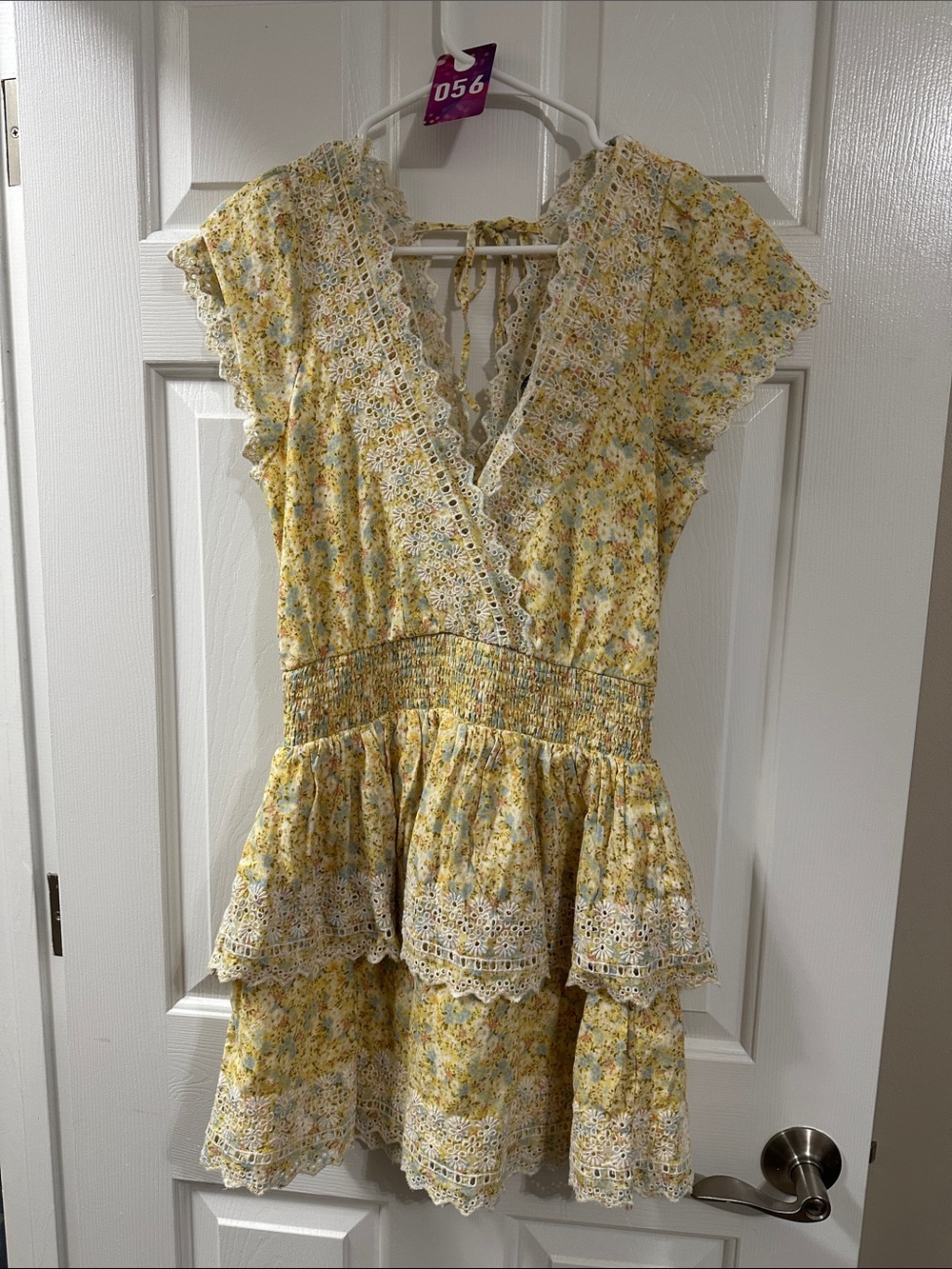 American Eagle Outfitters Yellow Floral Lace-Trim Mini Dress
